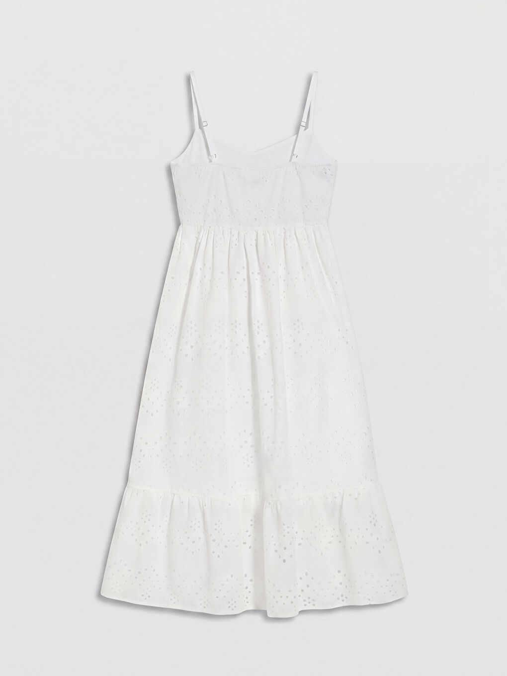 Beyaz İp Askılı Belden Oturtmalı Brode Elbise-1