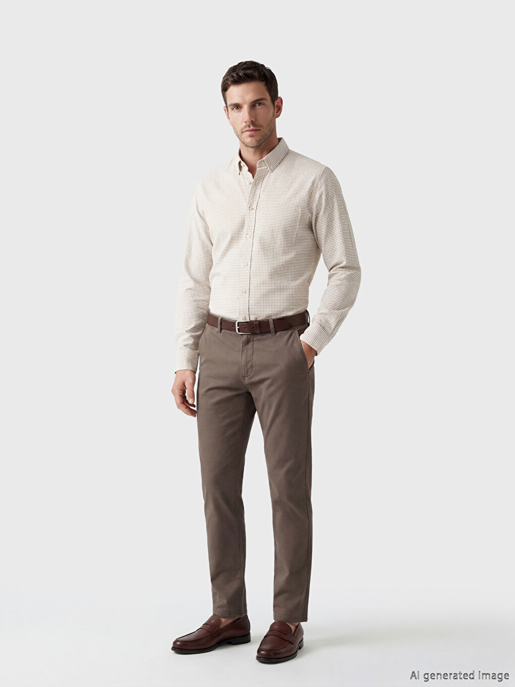 Bej Regular Fit Kareli Desenli Erkek Gömlek-1