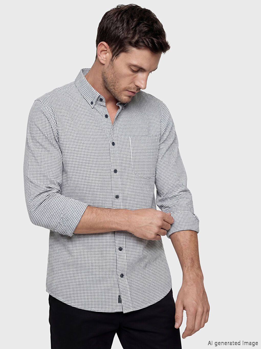 Lacivert Regular Fit Kareli Desenli Erkek Gömlek