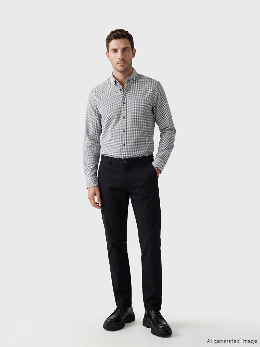 Lacivert Regular Fit Kareli Desenli Erkek Gömlek-1