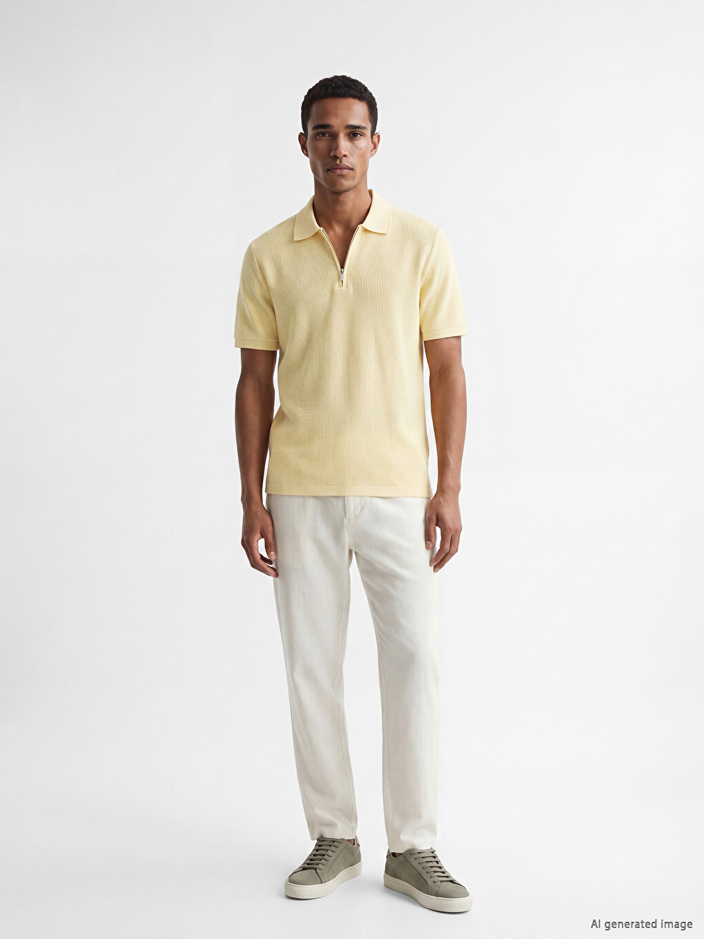 Polo Collar Men's Textured T-Shirt-1