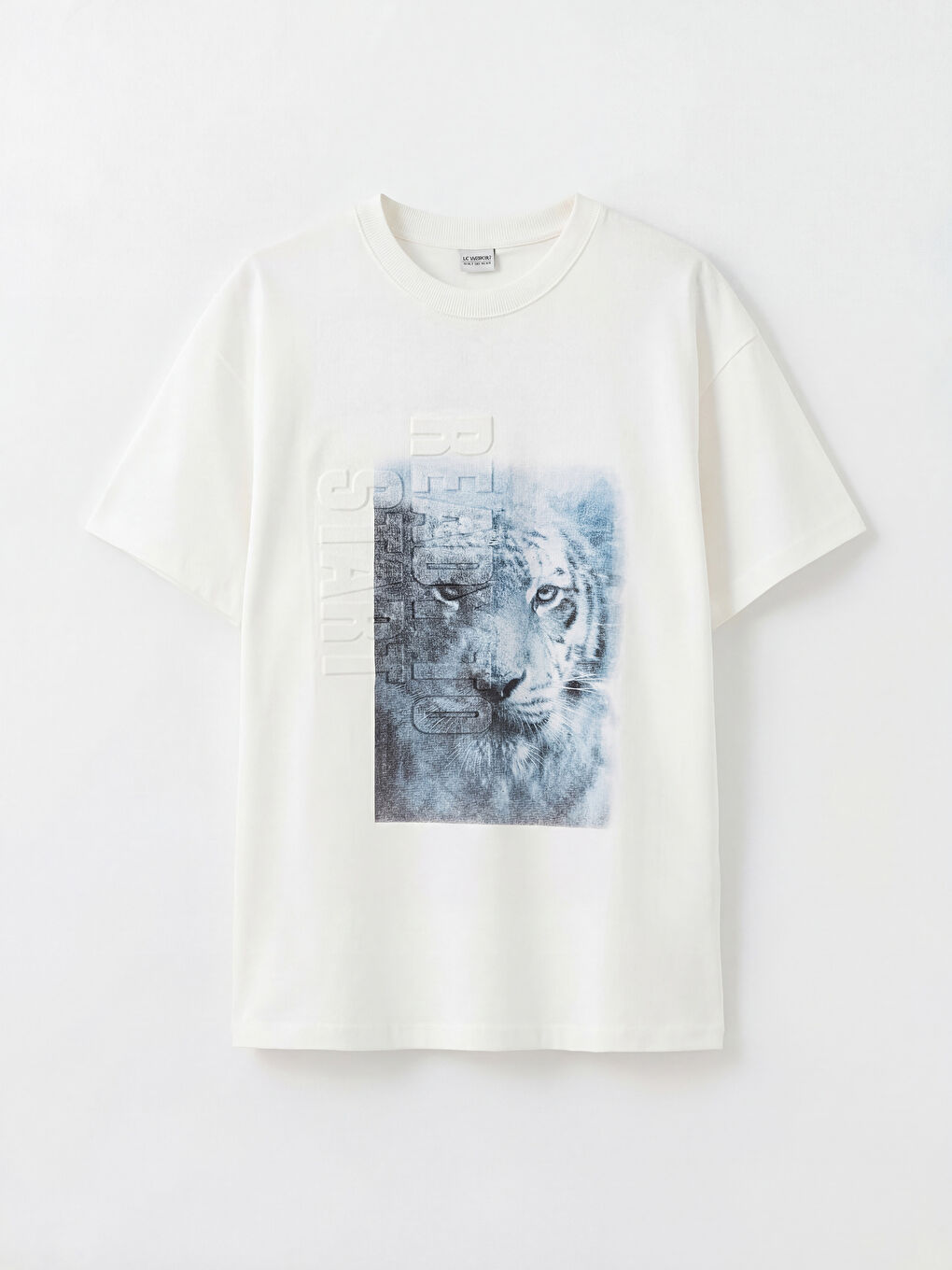 Ekru Bisiklet Yaka Baskılı Erkek Çocuk Tişört