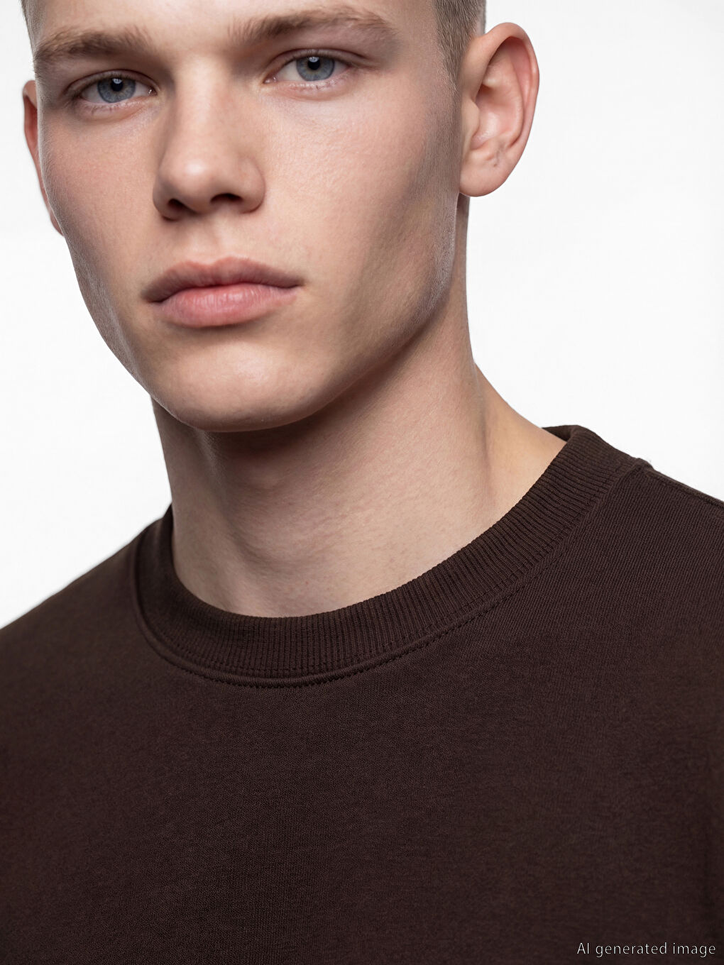 Kahverengi Bisiklet Yaka Erkek Sweatshirt-2