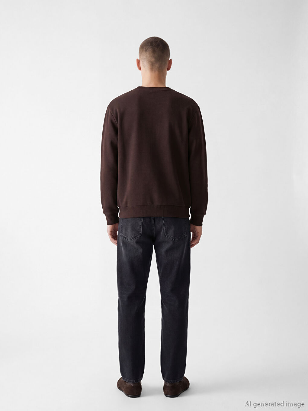 Kahverengi Bisiklet Yaka Erkek Sweatshirt-3