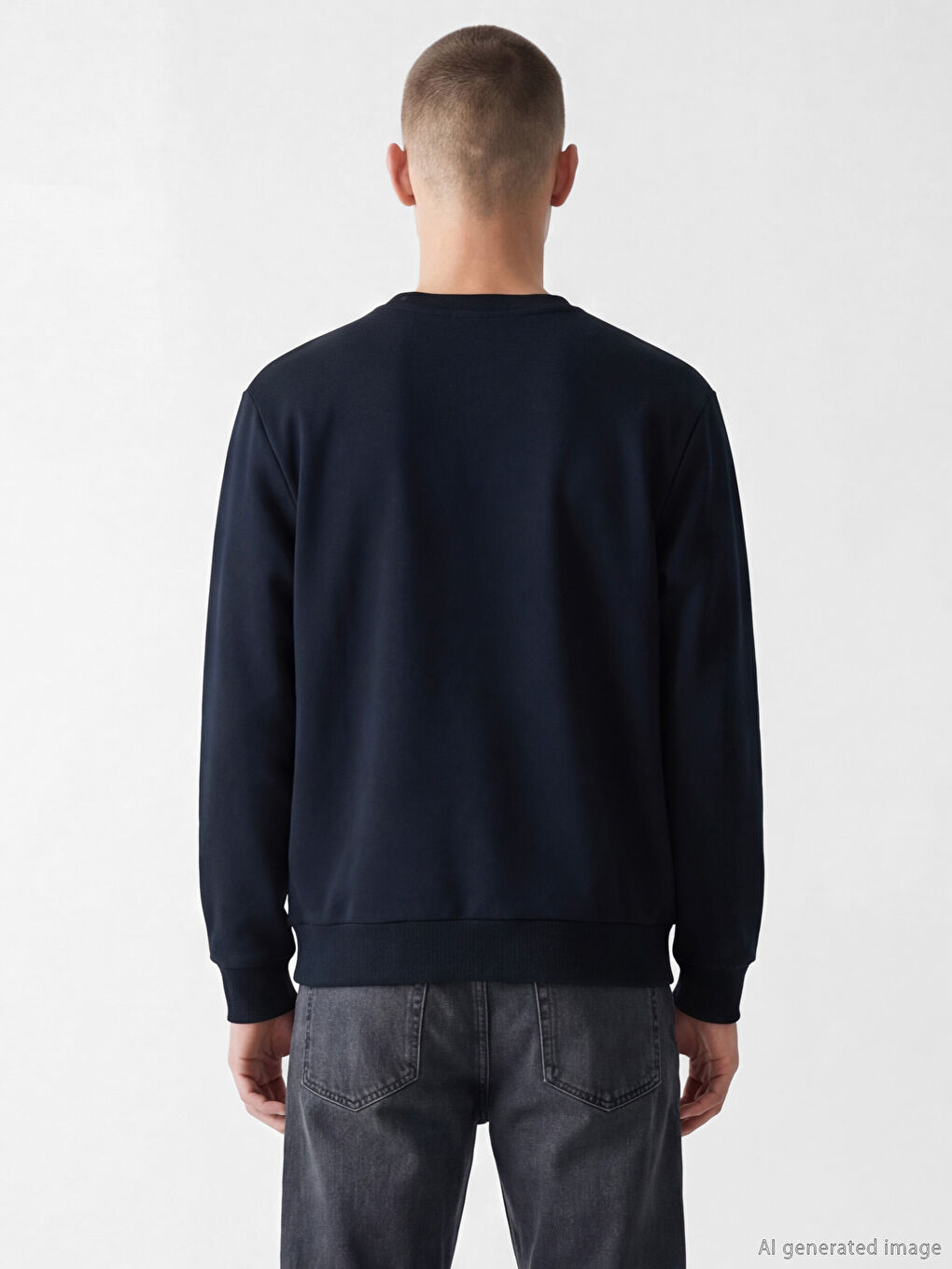 Lacivert Bisiklet Yaka Erkek Sweatshirt-3