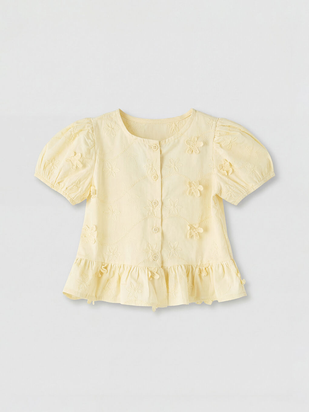 Sarı Nakışlı Kız Çocuk Gömlek ve Pantolon-1