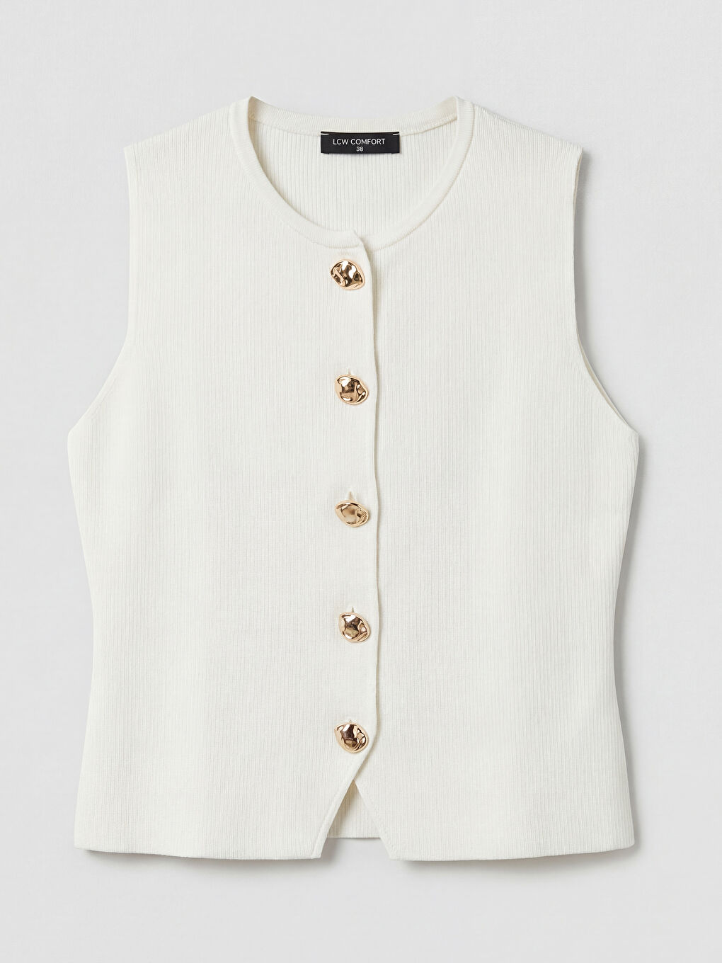 Ekru Bisiklet Yaka Kadın Triko Yelek-3