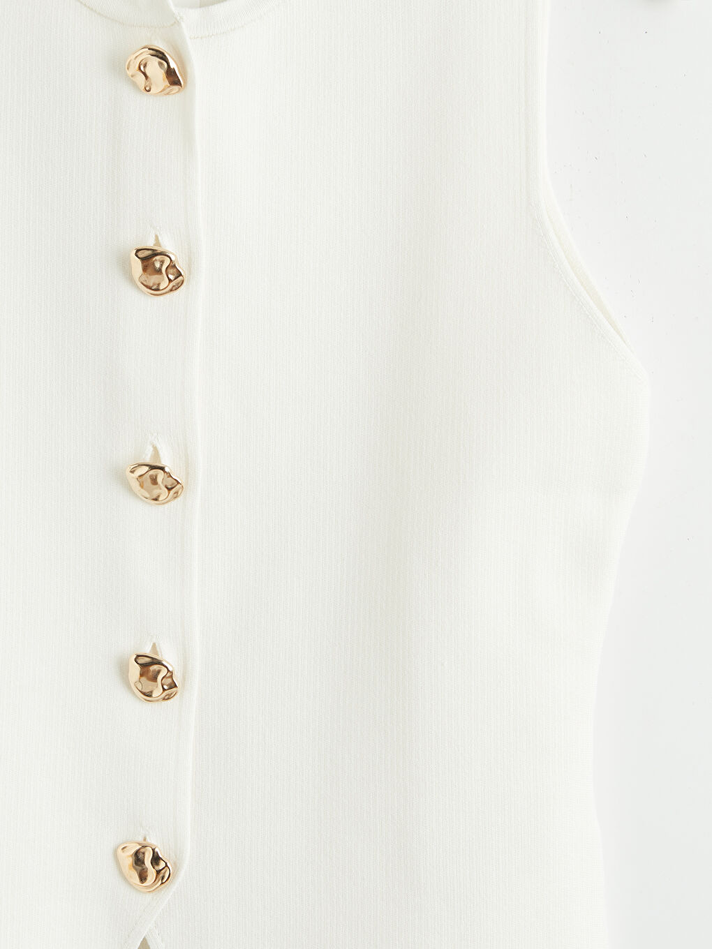 Ekru Bisiklet Yaka Kadın Triko Yelek-5