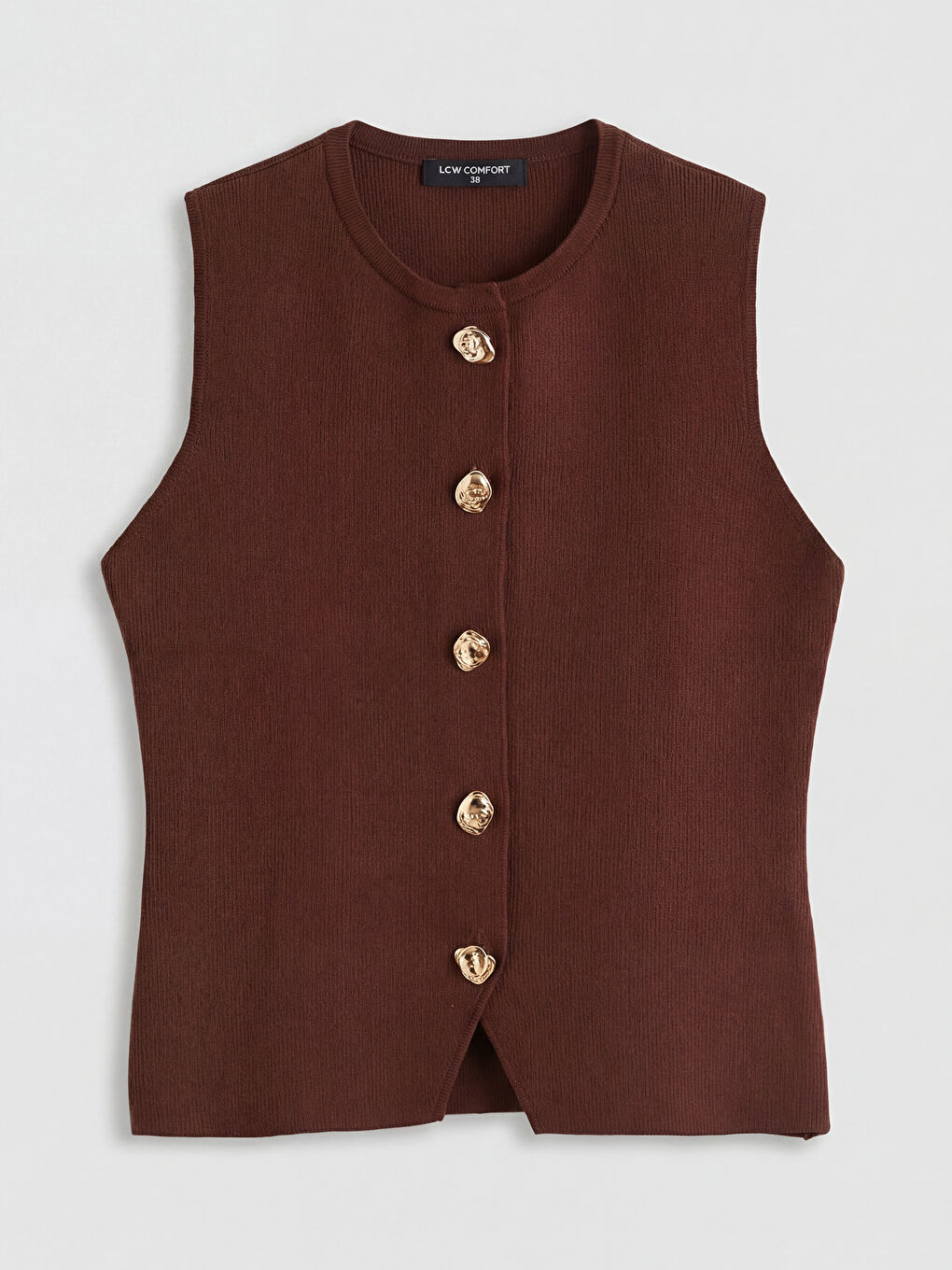 Kahverengi Bisiklet Yaka Kadın Triko Yelek