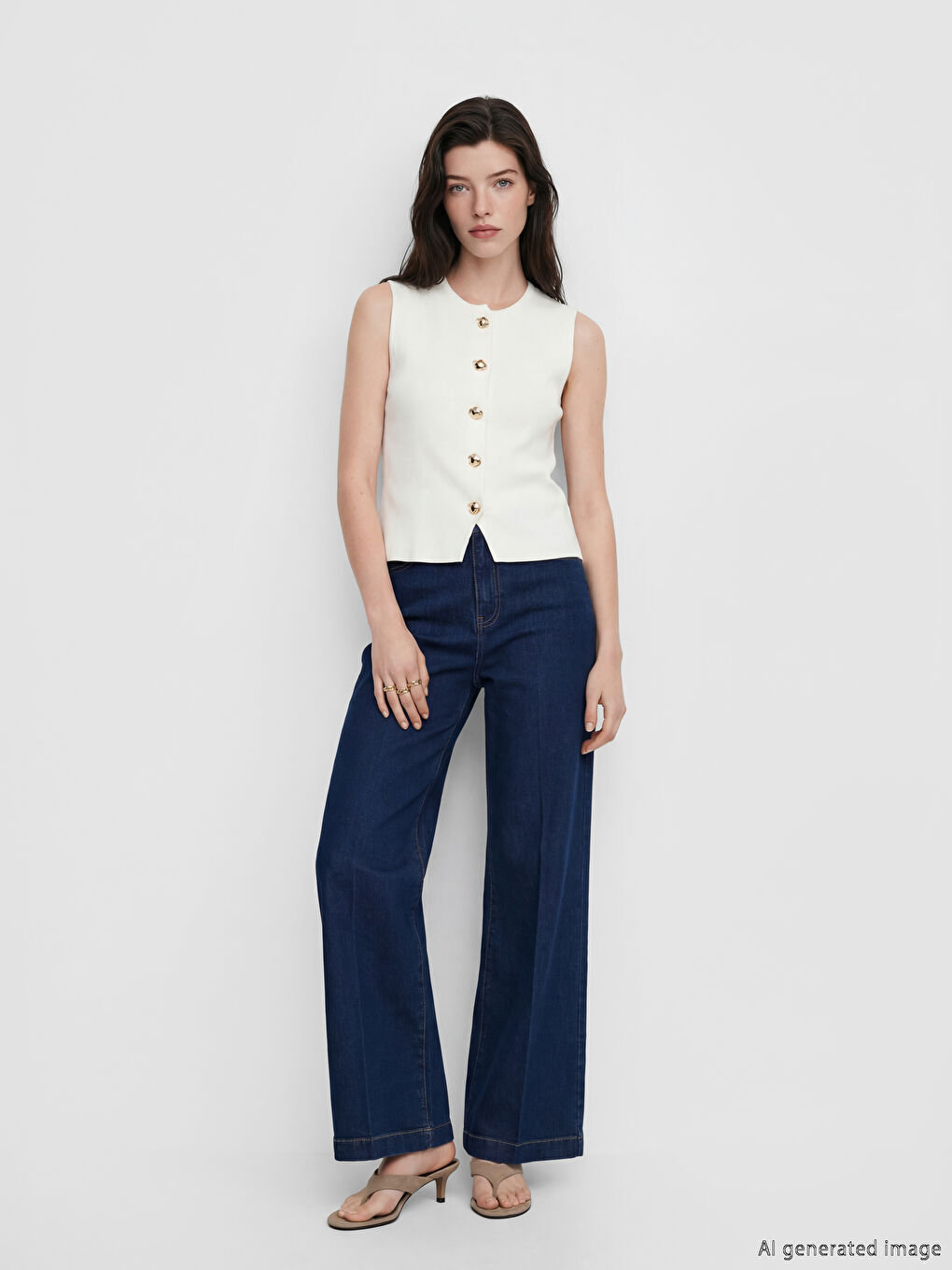 Ekru Bisiklet Yaka Kadın Triko Yelek-1