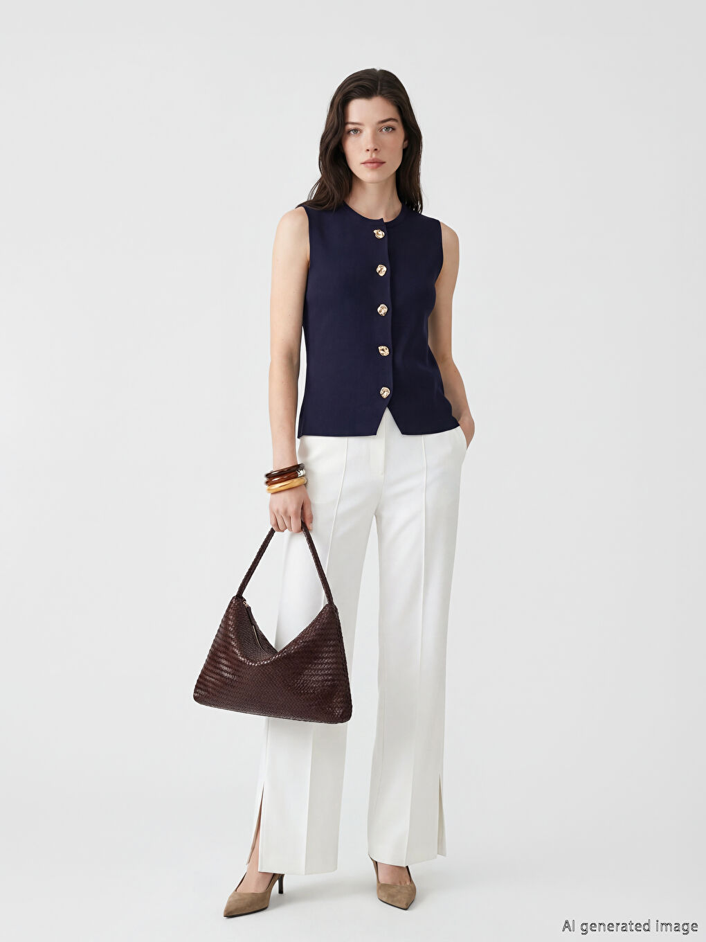 Lacivert Bisiklet Yaka Kadın Triko Yelek-1