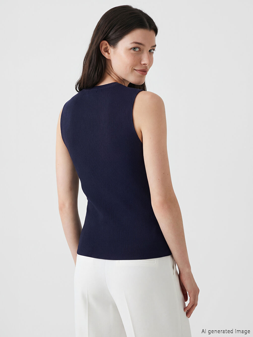 Lacivert Bisiklet Yaka Kadın Triko Yelek-2