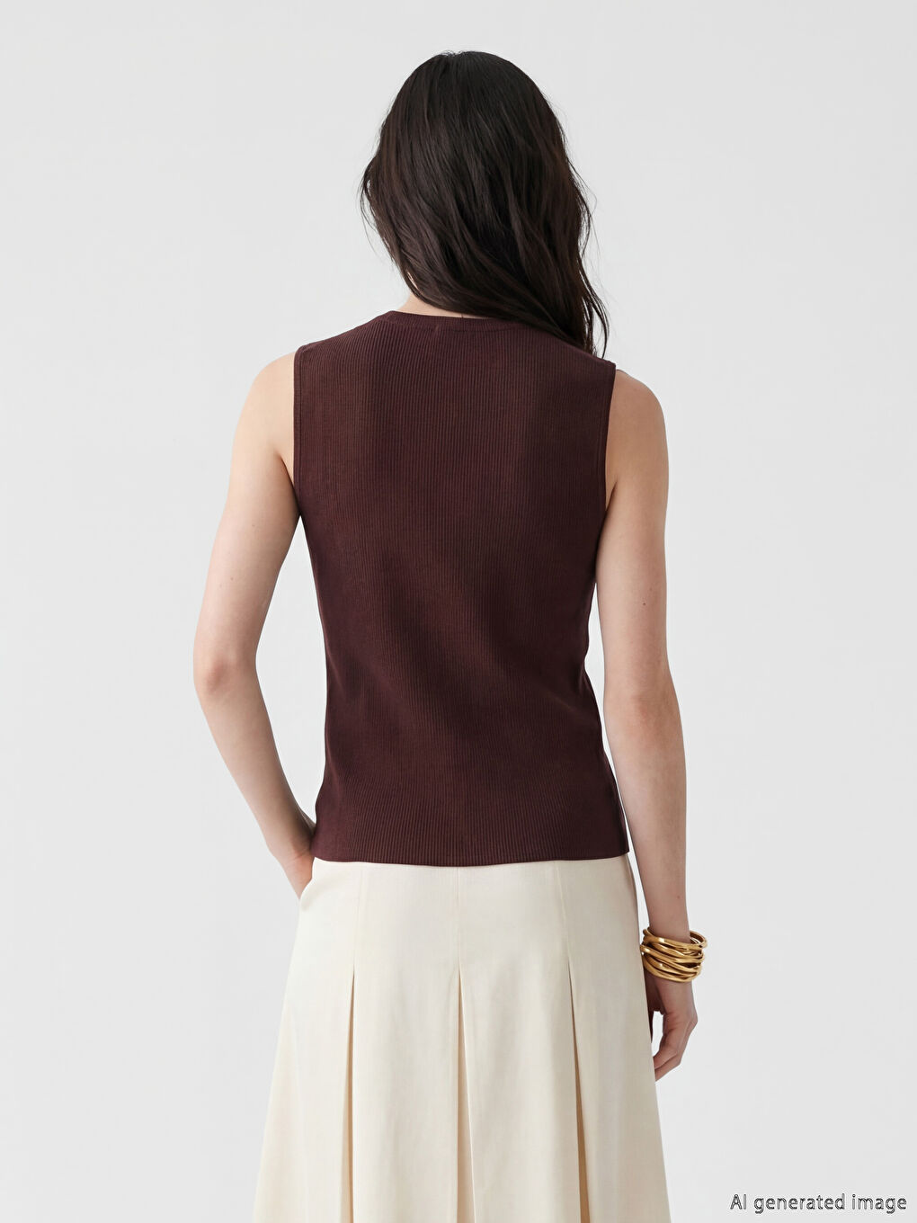 Kahverengi Bisiklet Yaka Kadın Triko Yelek-2