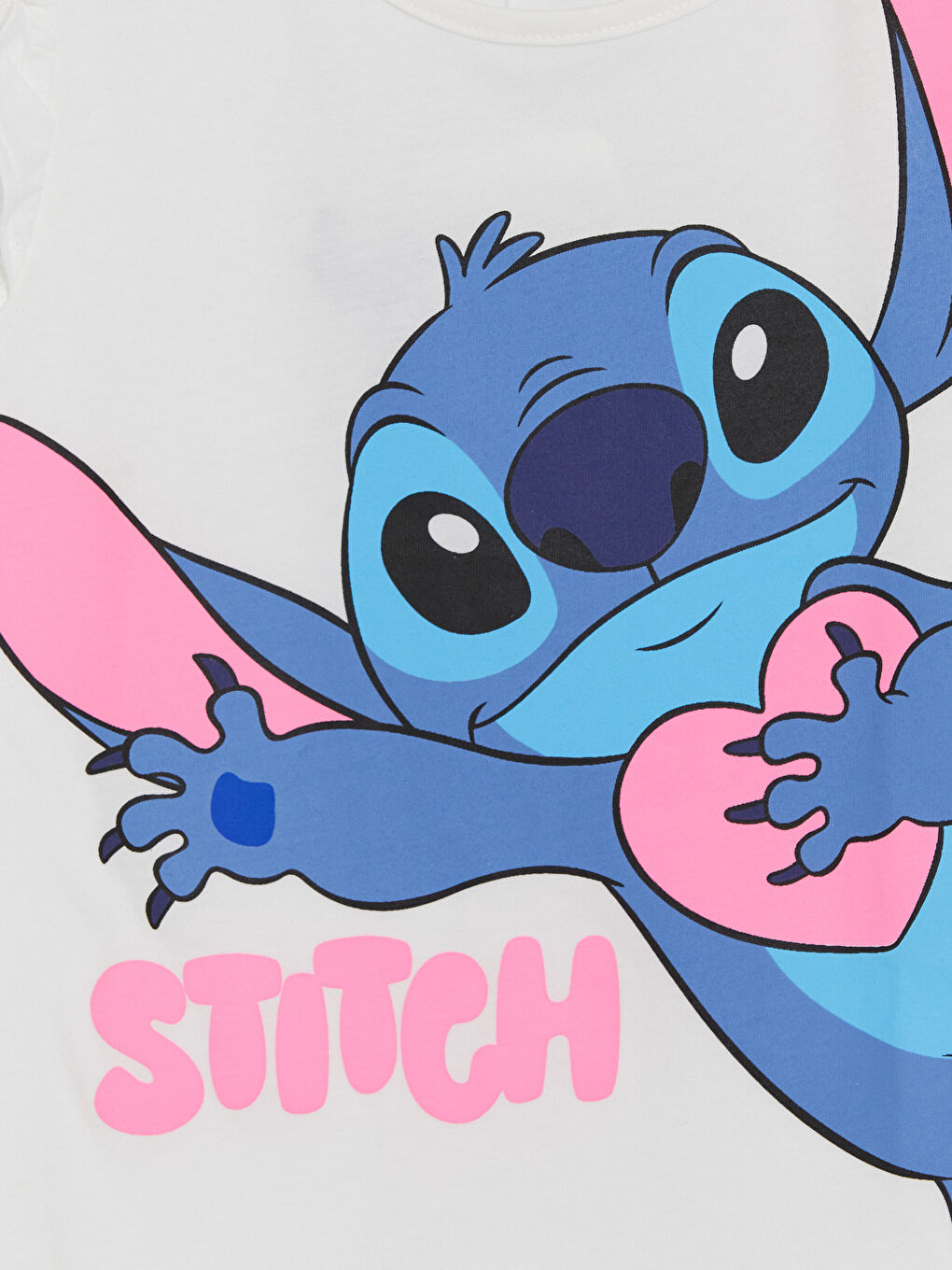 Beyaz Bisiklet Yaka Lilo & Stitch Baskılı Kız Çocuk Atlet-2