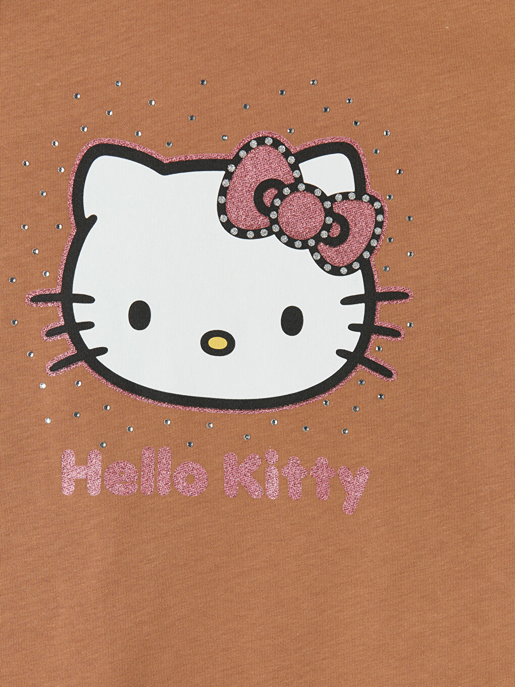 Kahverengi Bisiklet Yaka Hello Kitty Baskılı Kız Çocuk Tişört-2
