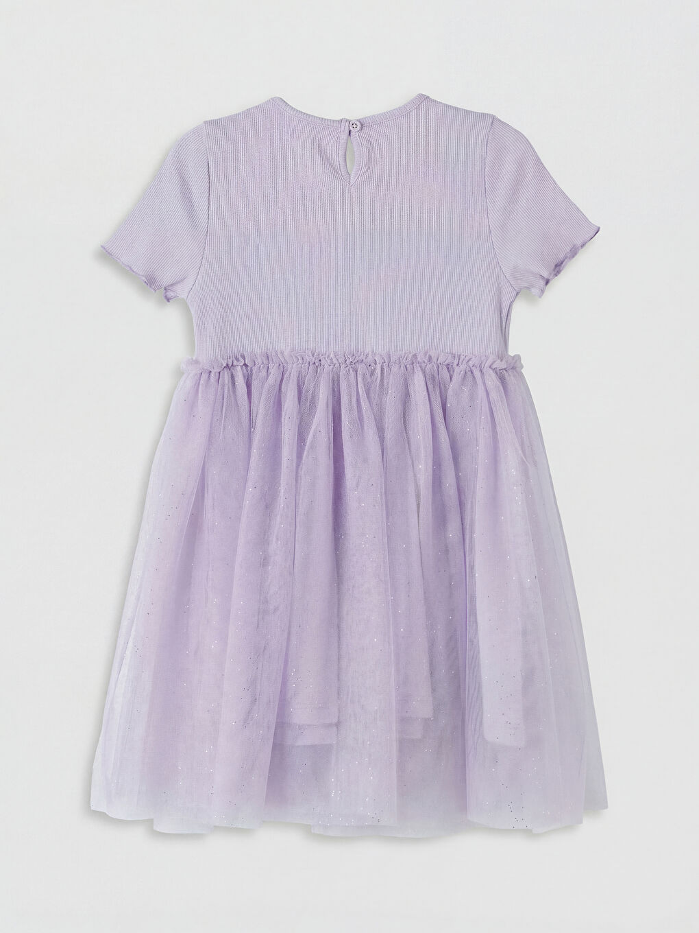 Lila Bisiklet Yaka Tüllü Kız Çocuk Elbise-1