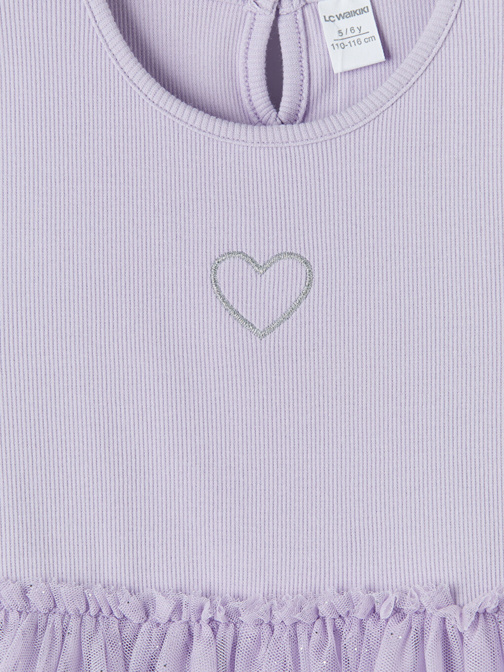 Lila Bisiklet Yaka Tüllü Kız Çocuk Elbise-2