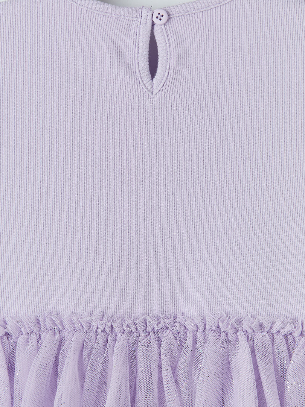 Lila Bisiklet Yaka Tüllü Kız Çocuk Elbise-3