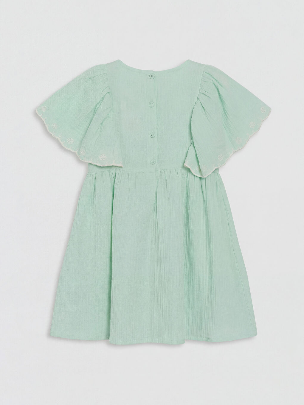 Turkuaz Bisiklet Yaka Nakışlı Kız Çocuk Müslin Elbise-1