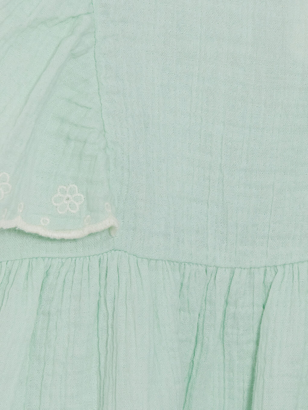 Turkuaz Bisiklet Yaka Nakışlı Kız Çocuk Müslin Elbise-2