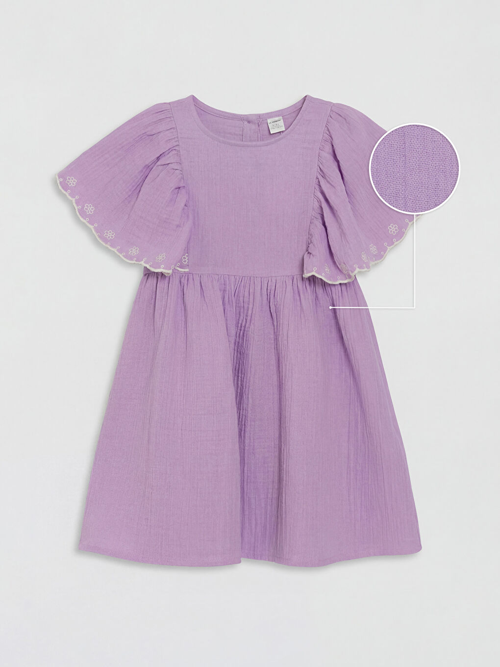 Lila Bisiklet Yaka Nakışlı Kız Çocuk Müslin Elbise