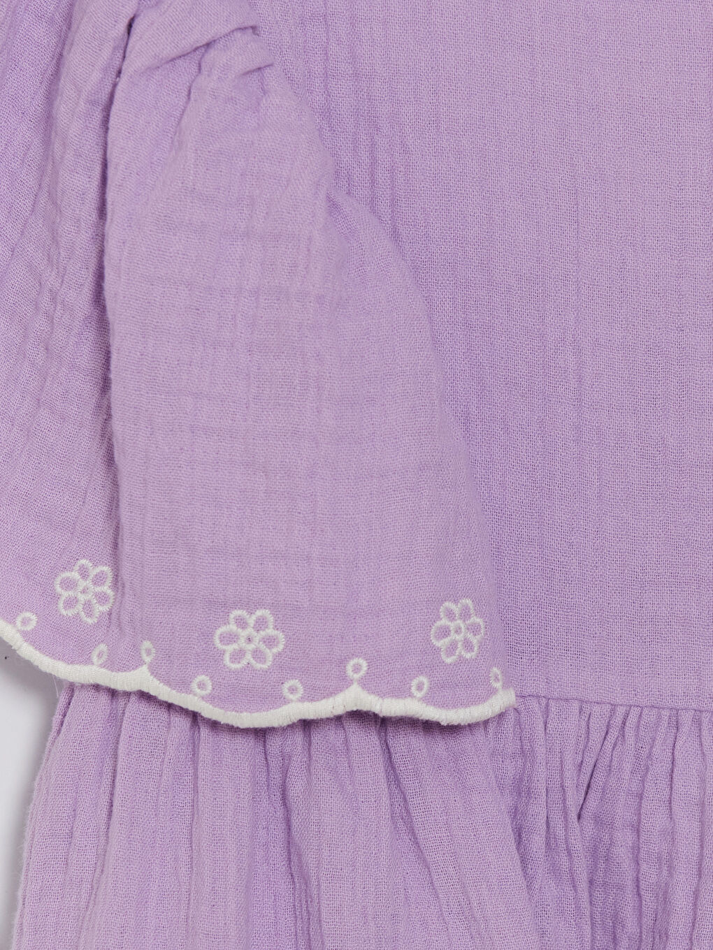 Lila Bisiklet Yaka Nakışlı Kız Çocuk Müslin Elbise-2