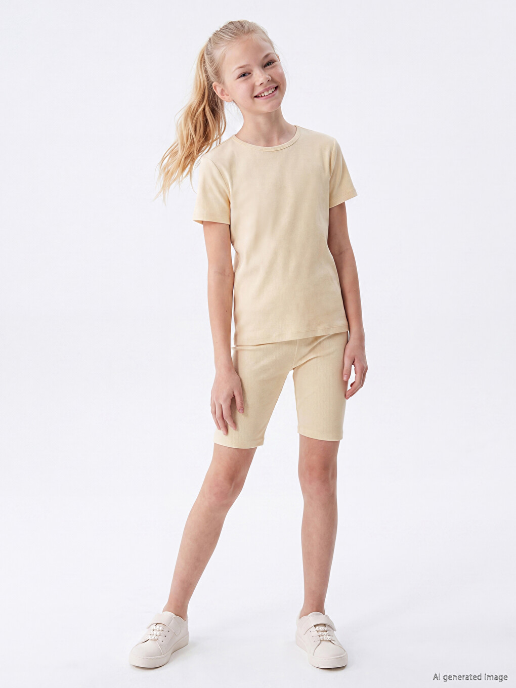 Girls' Ribbed T-shirt And Shorts Set-1
