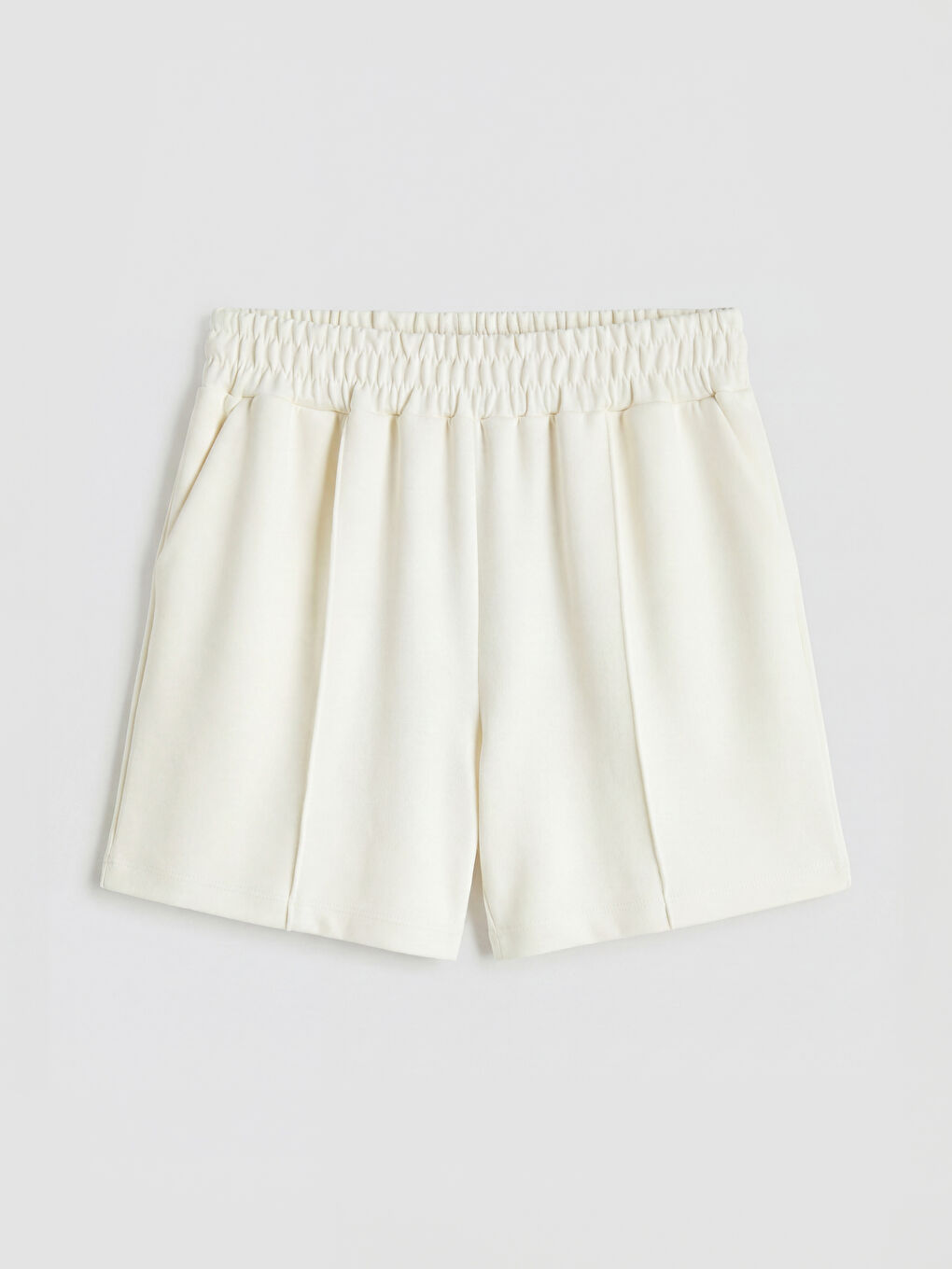 Ekru Beli Lastikli Soft Touch Kadın Spor Şort