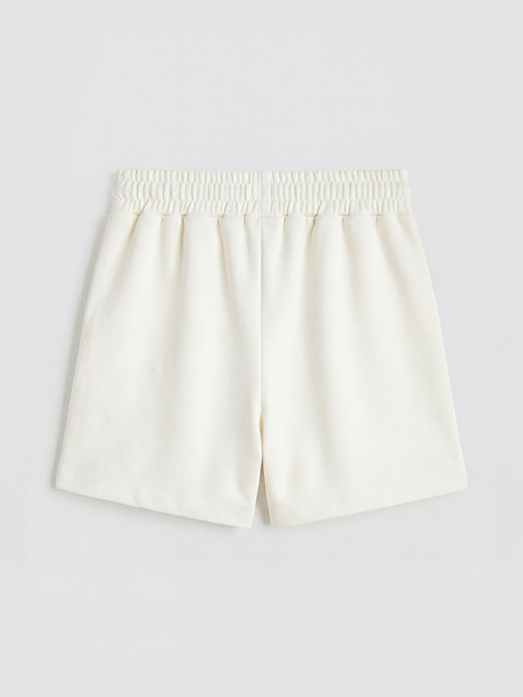 Ekru Beli Lastikli Soft Touch Kadın Spor Şort-1