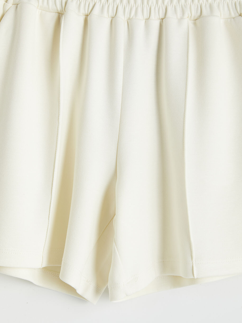 Ekru Beli Lastikli Soft Touch Kadın Spor Şort-2