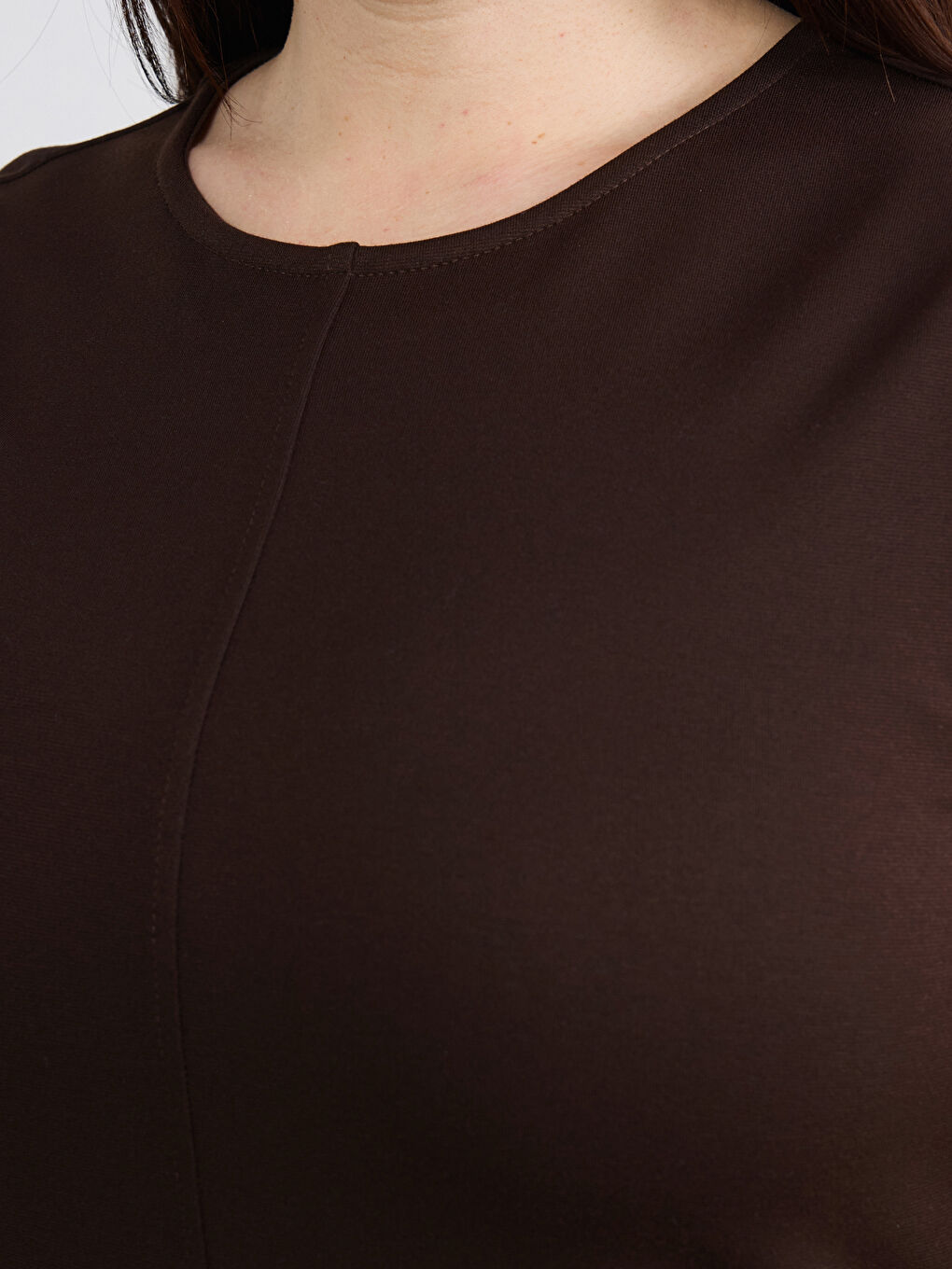 Kahverengi Büyük Beden Bisiklet Yaka Kuşaklı Elbise-2