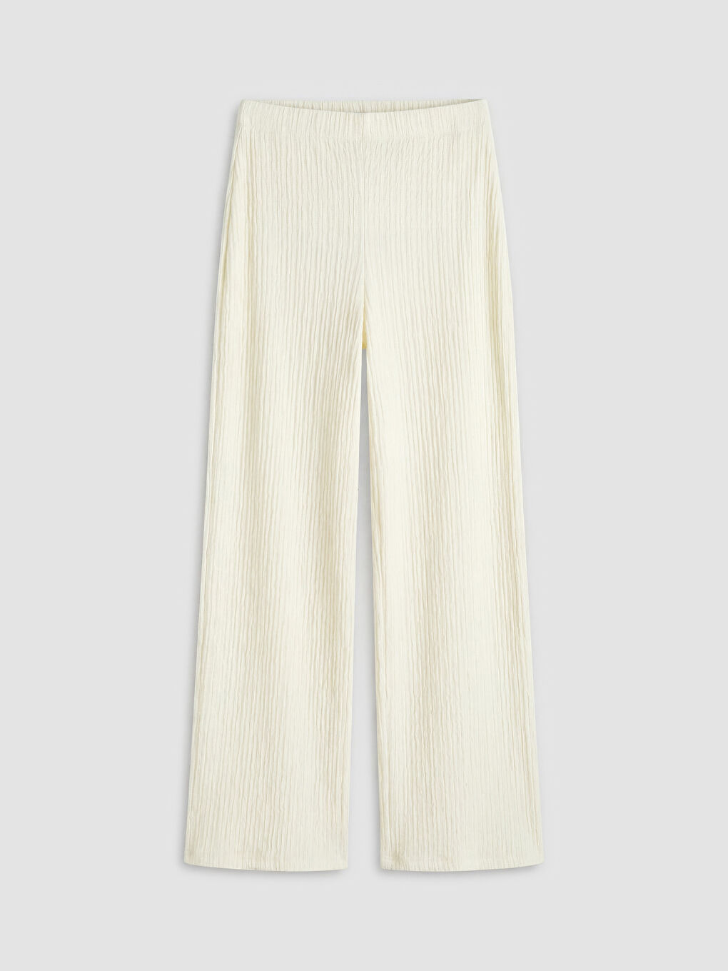 Ekru Beli Lastikli Dokulu Kadın Pantolon