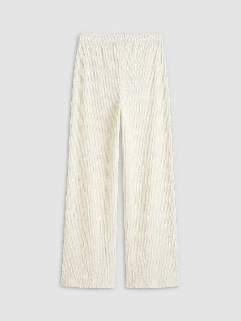 Ekru Beli Lastikli Dokulu Kadın Pantolon-1