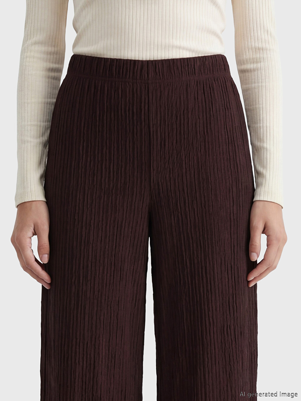 Mürdüm Beli Lastikli Dokulu Kadın Pantolon-2