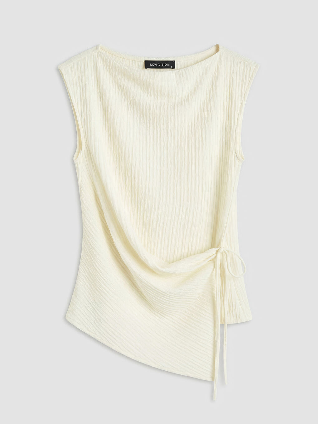 Ekru Kayık Yaka Dokulu Bluz