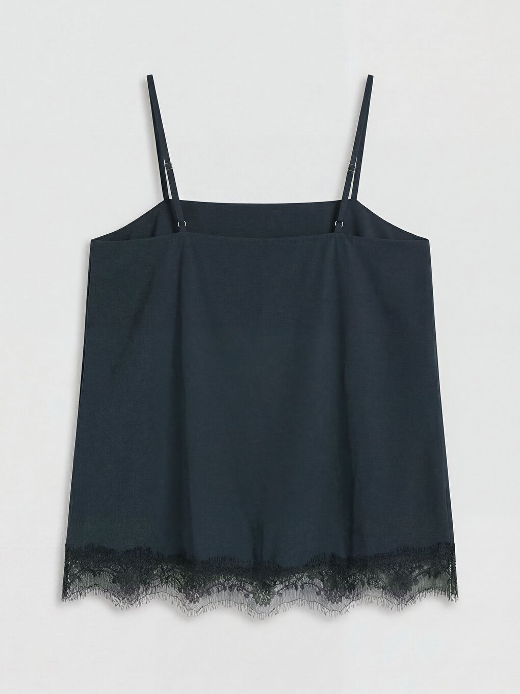 Lacivert Kare Yaka İp Askılı Dantel Detaylı Bluz-1