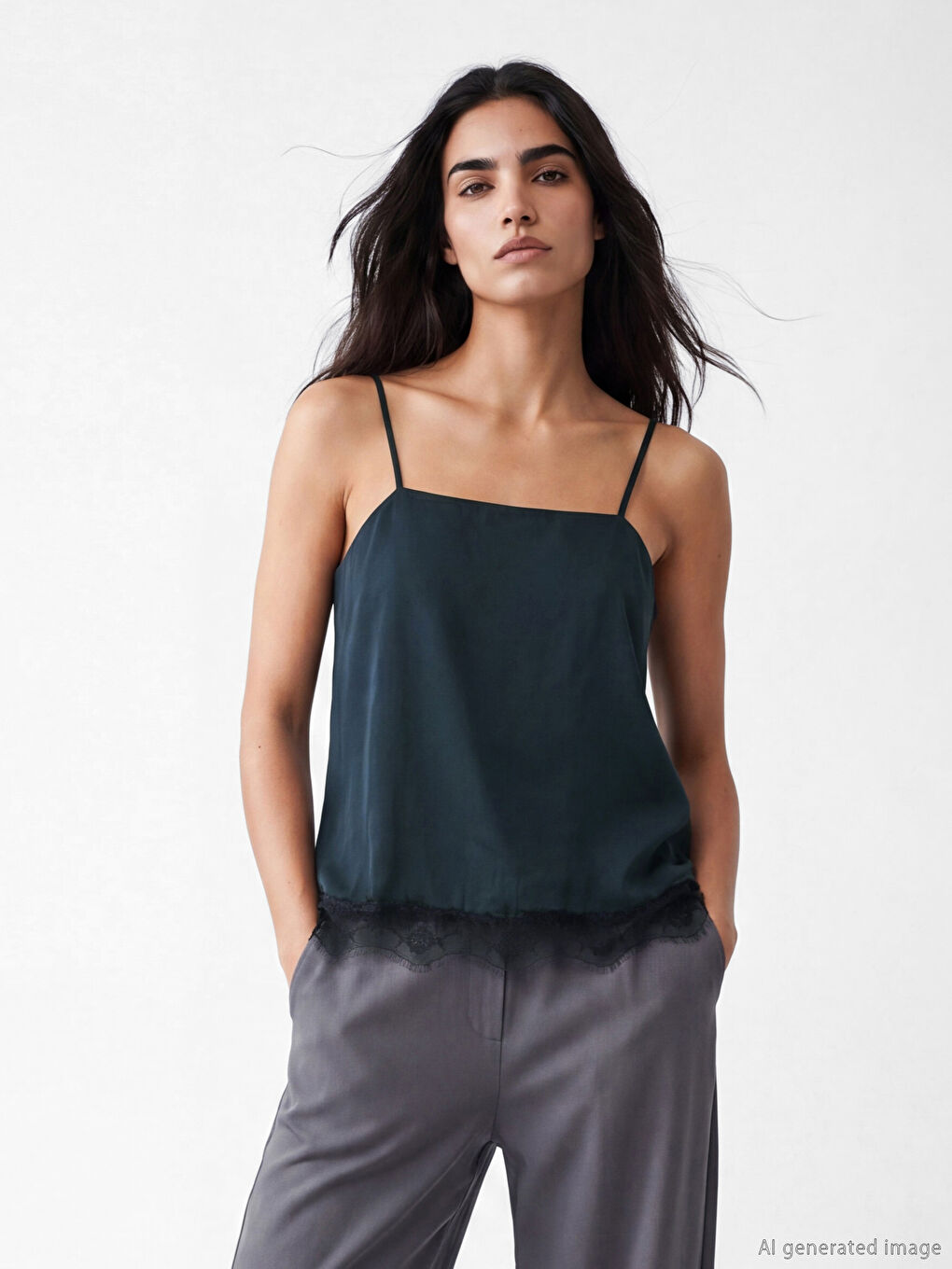 Blouse à bretelles à col carré avec détails en dentelle