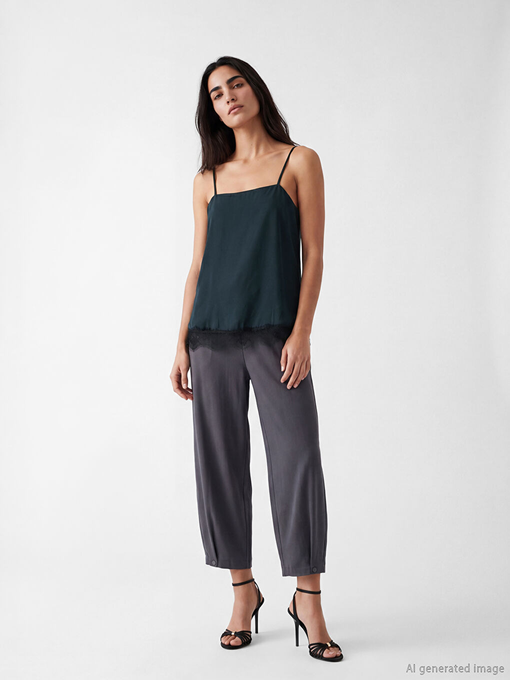 Blouse à bretelles à col carré avec détails en dentelle-1