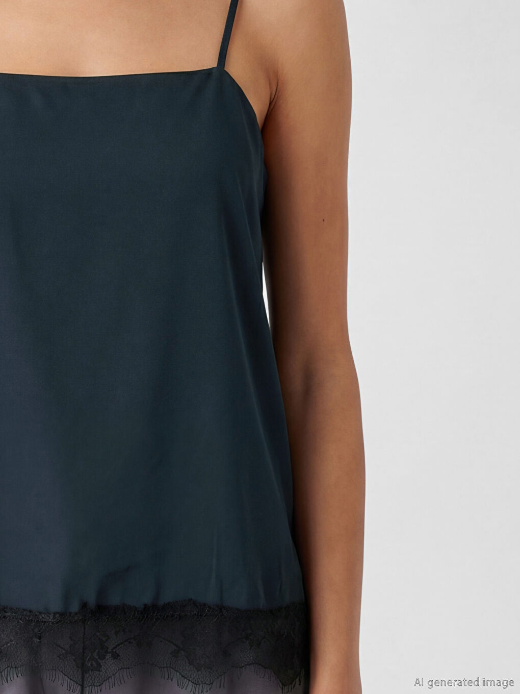 Blouse à bretelles à col carré avec détails en dentelle-2