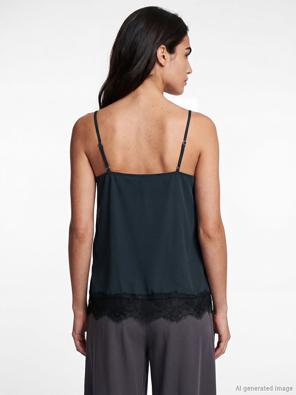 Blouse à bretelles à col carré avec détails en dentelle-3