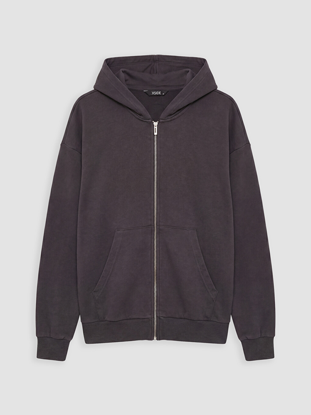 Antrasit Kapüşonlu Erkek Fermuarlı Sweatshirt