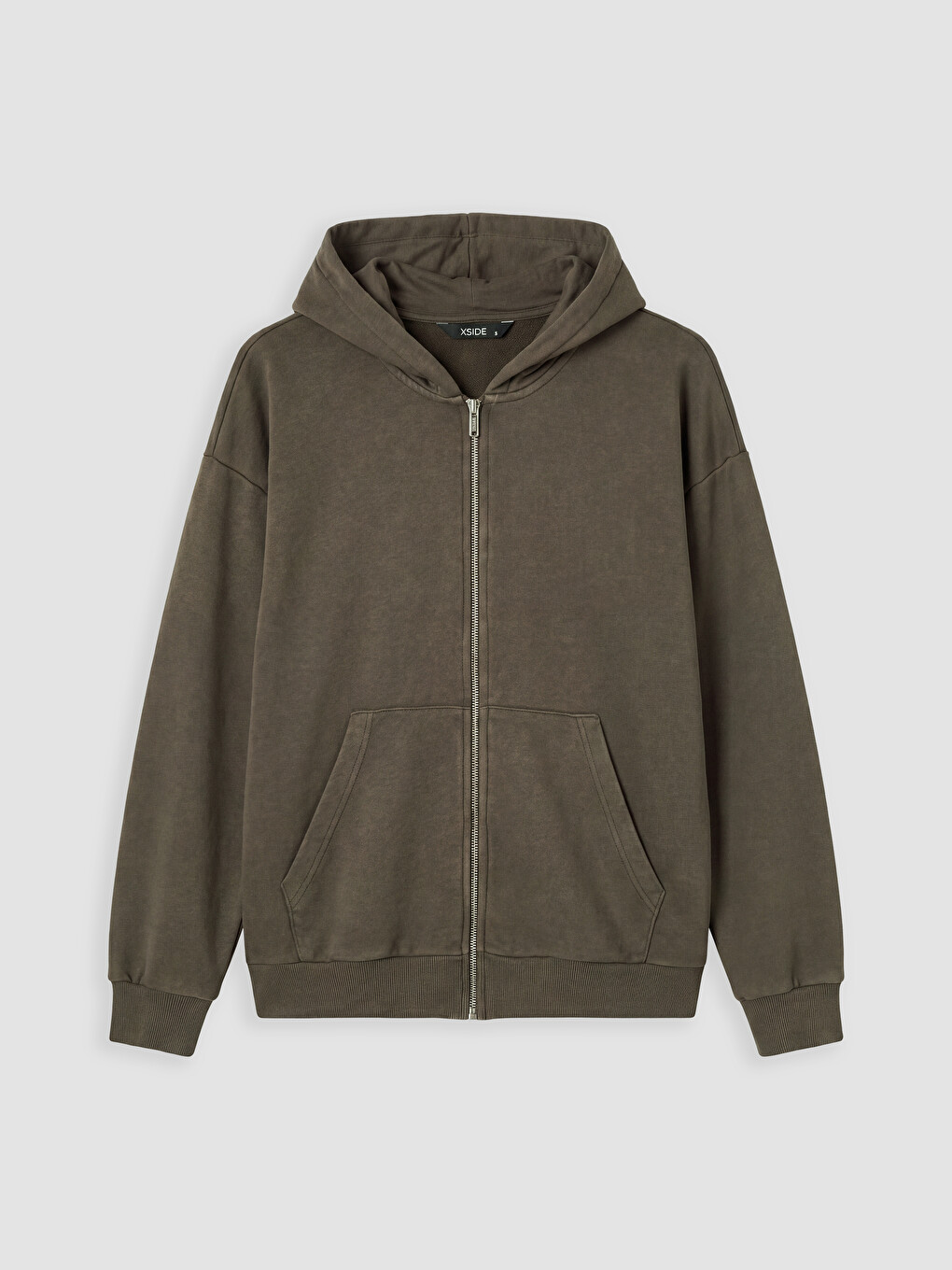 Kahverengi Kapüşonlu Erkek Fermuarlı Sweatshirt