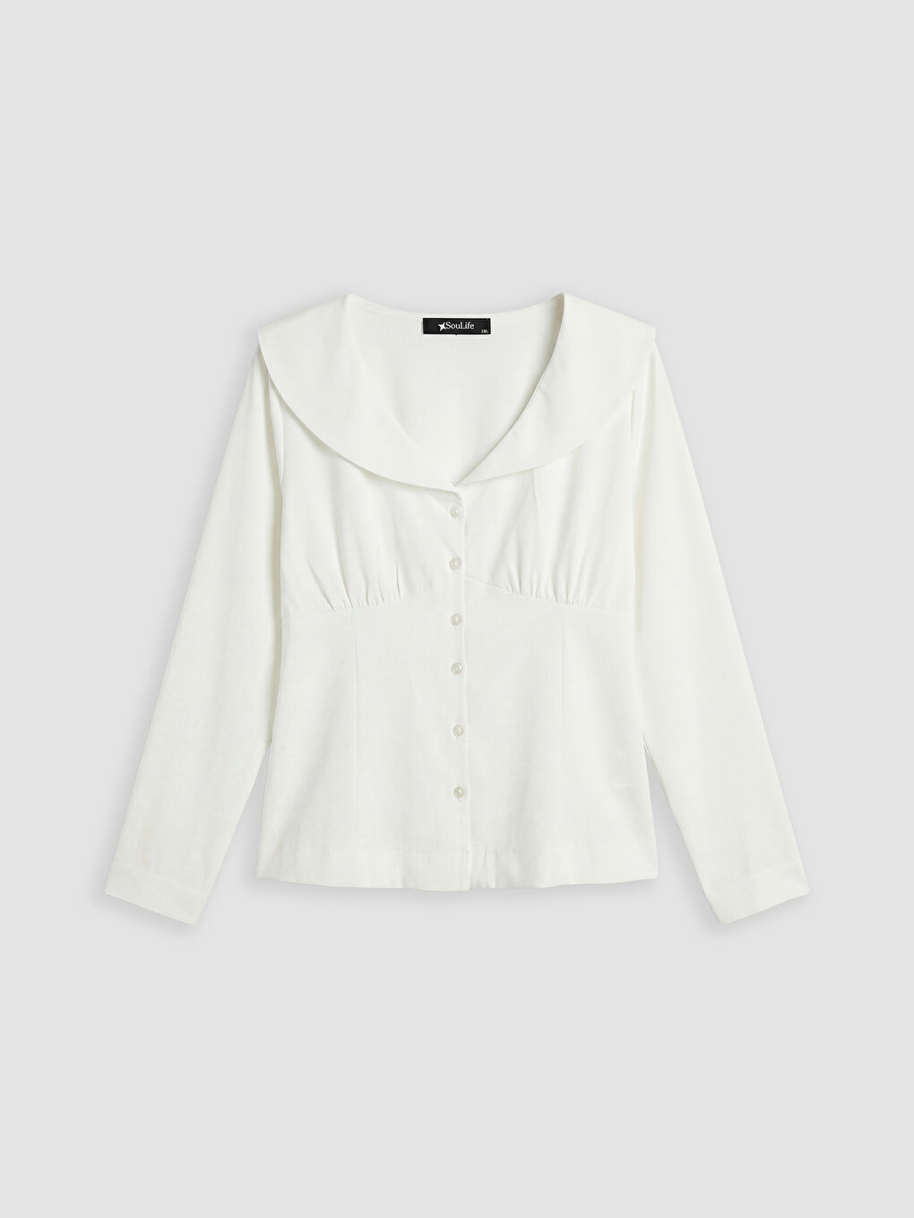 Ekru Bebe Yaka Büzgülü Bluz-4