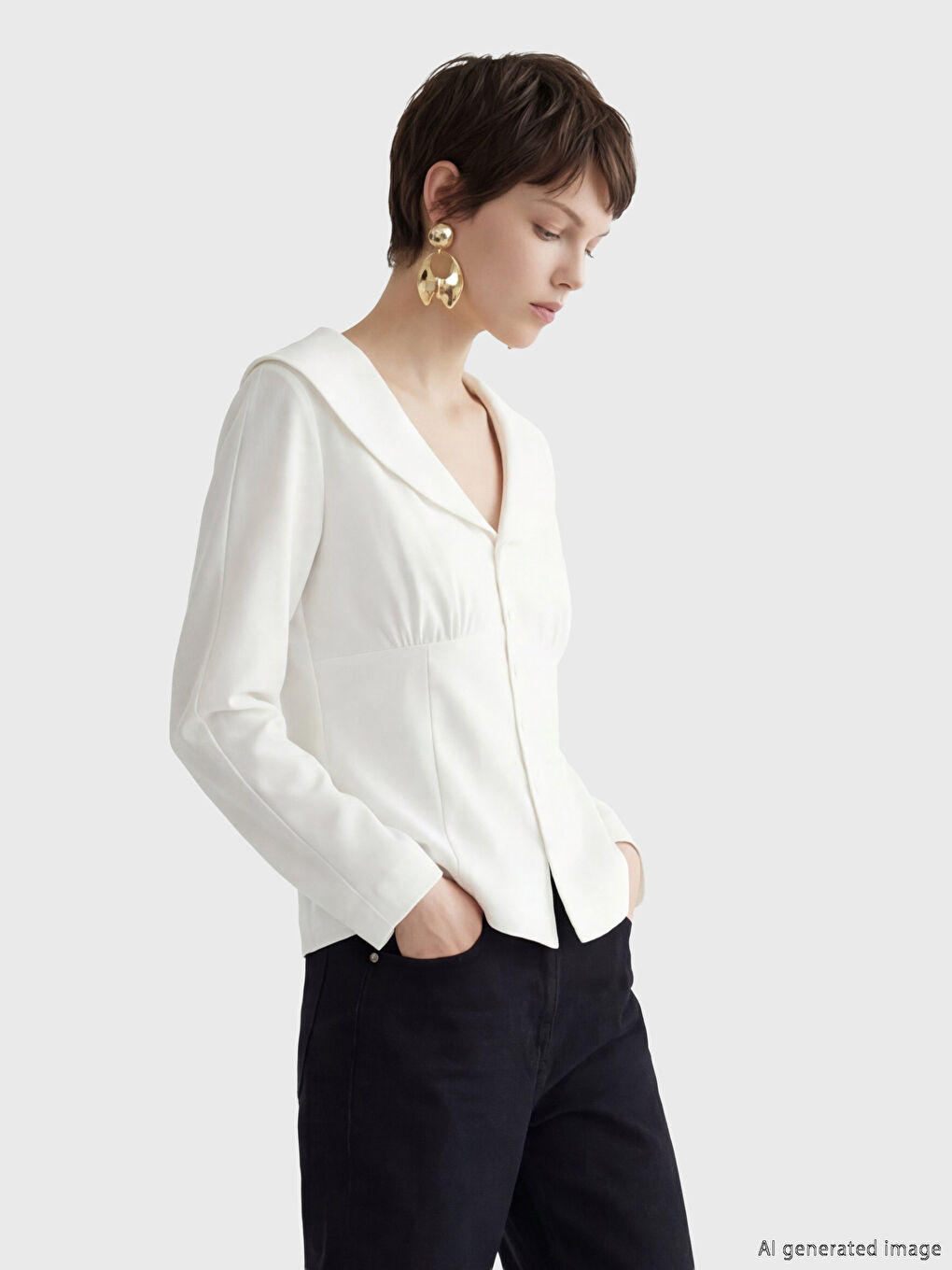 Ekru Bebe Yaka Büzgülü Bluz