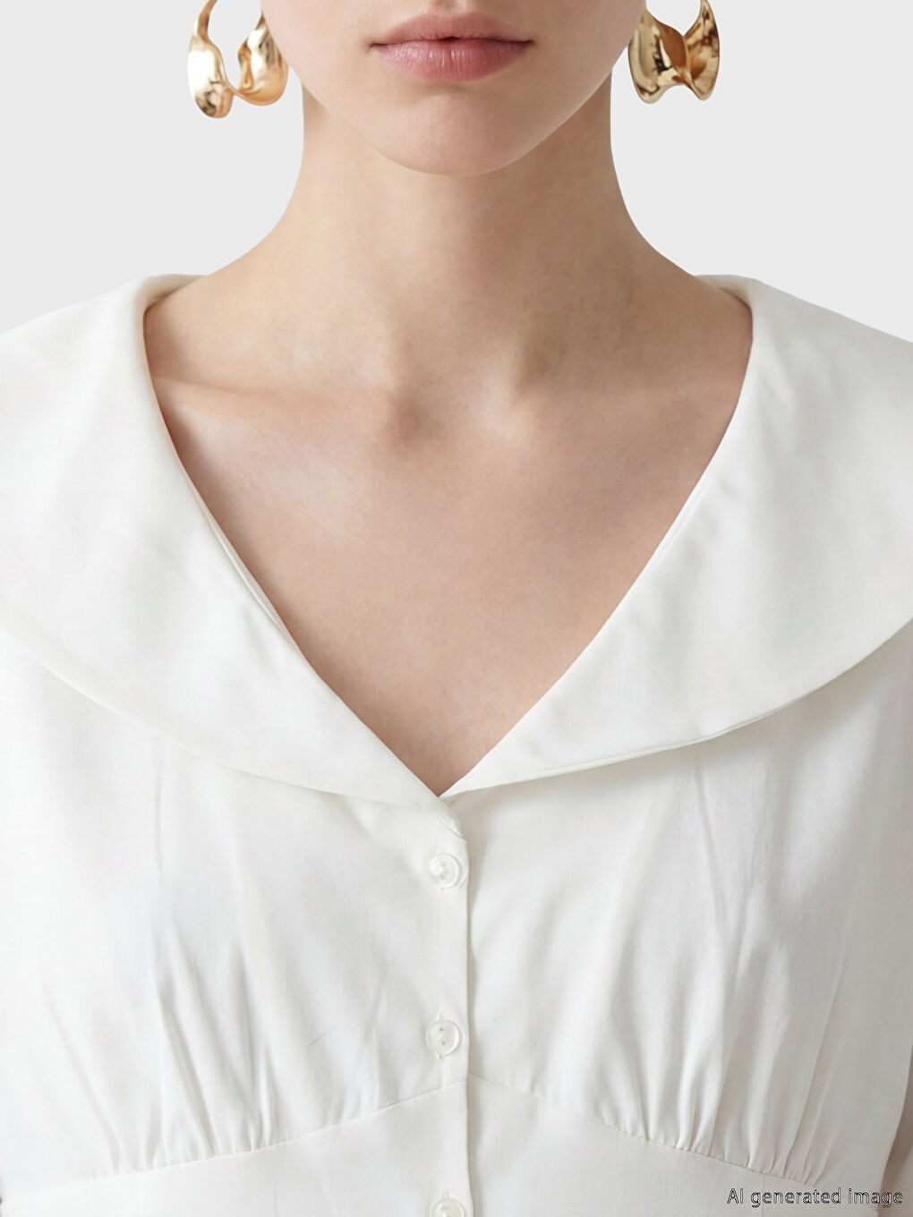 Ekru Bebe Yaka Büzgülü Bluz-2