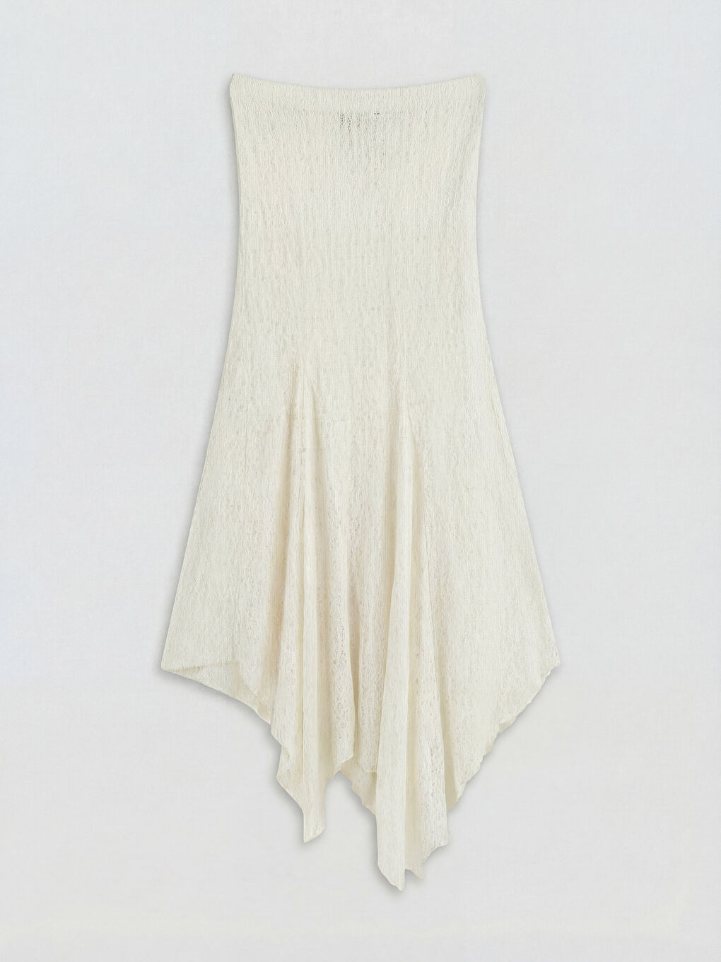 Ekru Asimetrik Kesim Dantelli Ajurlu Etek-1