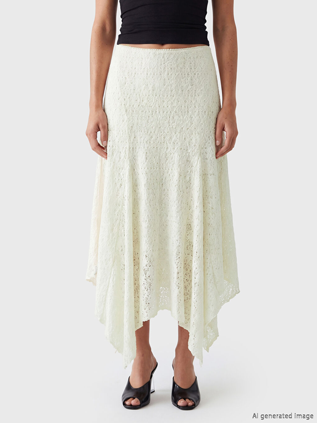 Beyaz Asimetrik Kesim Dantelli Etek-1