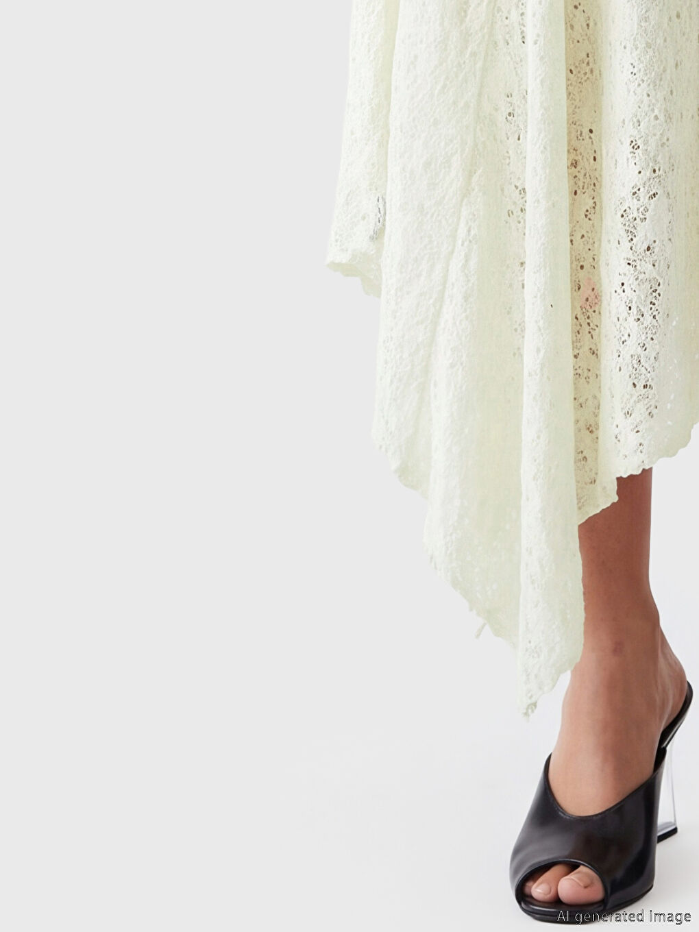 Beyaz Asimetrik Kesim Dantelli Etek-2