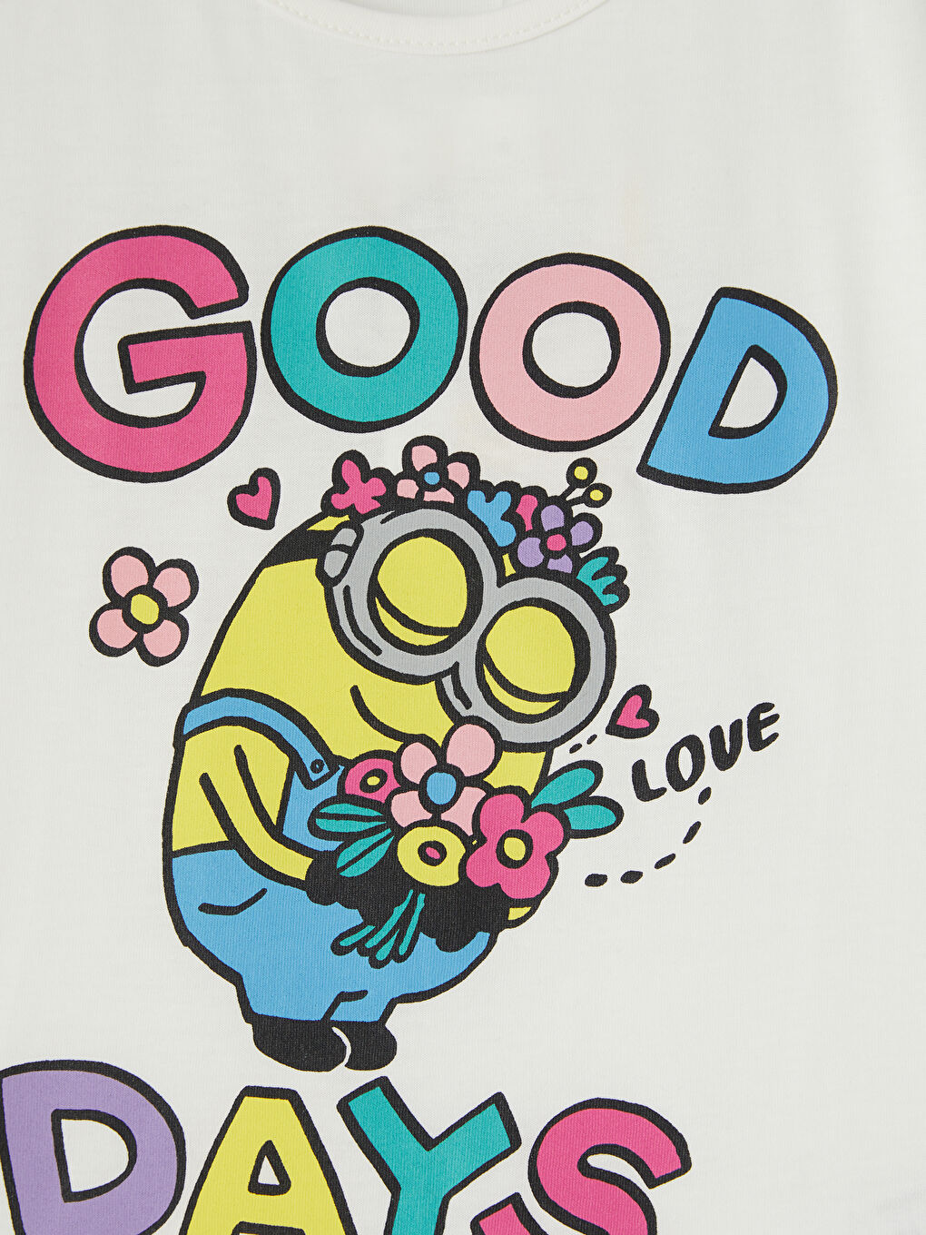 Beyaz Bisiklet Yaka Minions Baskılı Kız Çocuk Tişört-1