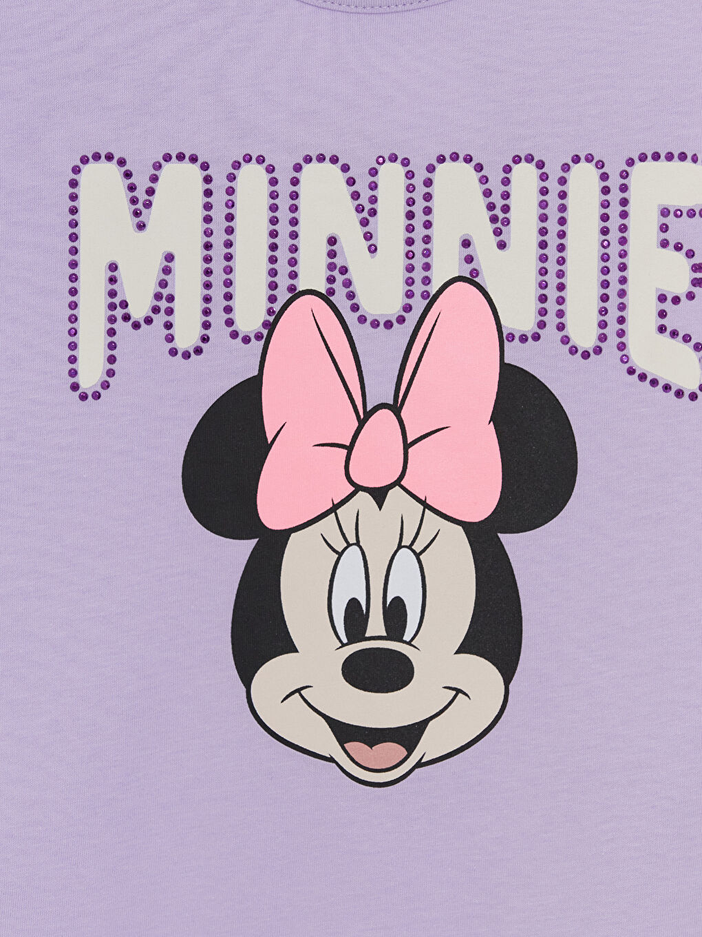 Lila Bisiklet Yaka Minnie Mouse Baskılı Kız Çocuk Tişört-2